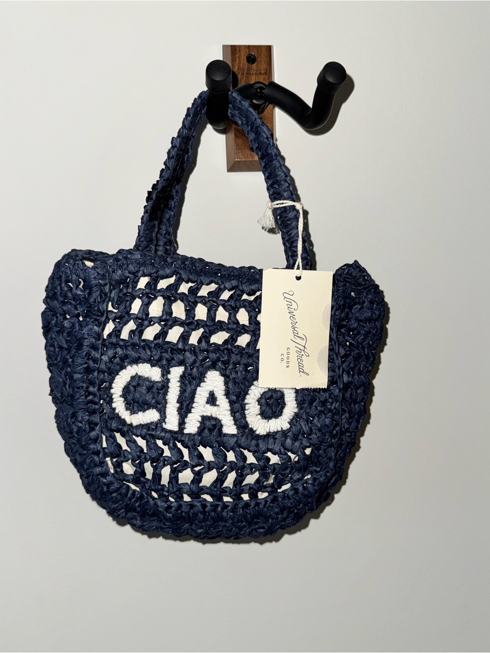 Universal Thread Navy and White Crochet 'CIAO' Tote